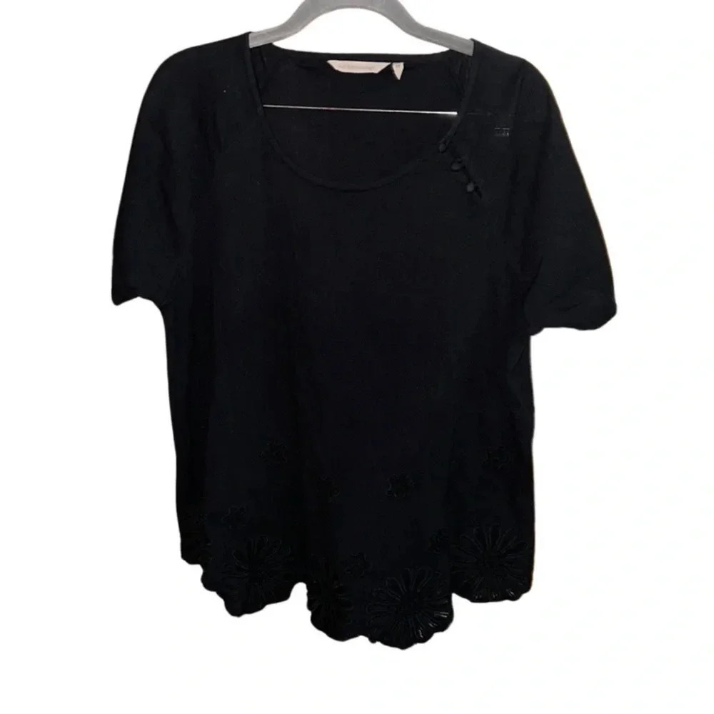 Soft Surroundings Black Gauzy Short Sleeve Top Size Medium